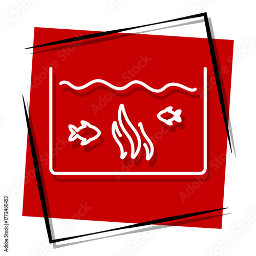 aquarium red banner in a frame. Vector illustration on a white background.