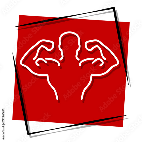 biceps red banner in a frame. Vector illustration on a white background.