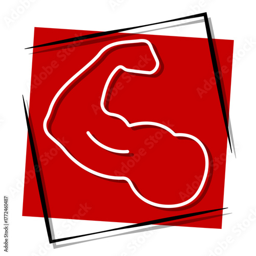 biceps red banner in a frame. Vector illustration on a white background.