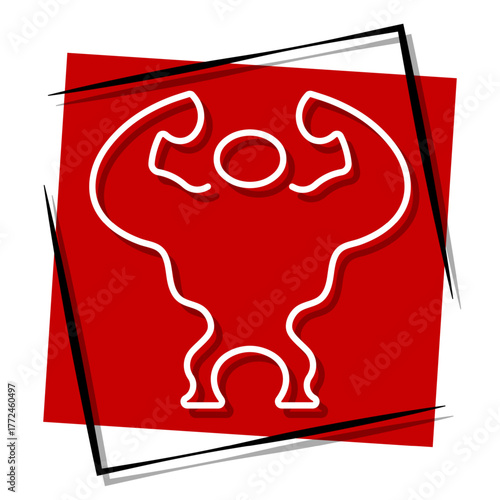 biceps red banner in a frame. Vector illustration on a white background.