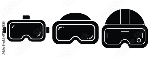 vr headset minimal icon set, black color and white background