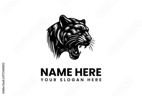 Monochrome vector illustration of a ferocious roaring tiger head, perfect for a sports mascot logo or powerful brand emblem design template 18