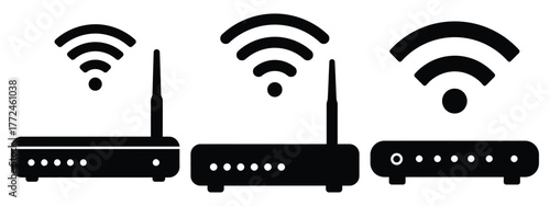 wifi router minimal icon set, black color and white background