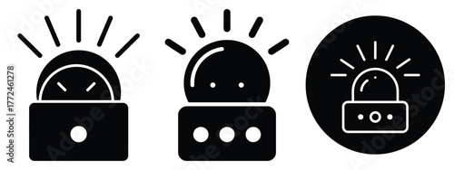 security alarm minimal icon set, black color and white background