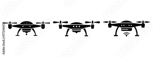 smart drone minimal icon set, black color and white background