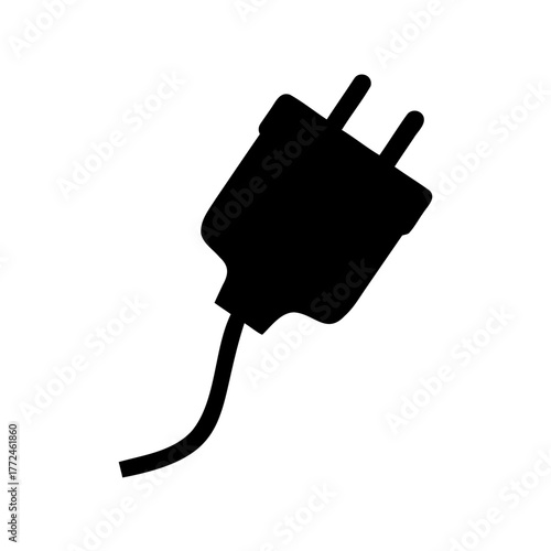 Black silhouette of an electrical plug showing a cord and two prongs