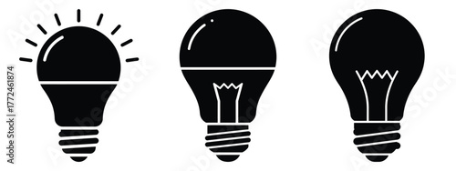 smart light bulb icon set, black color and white background