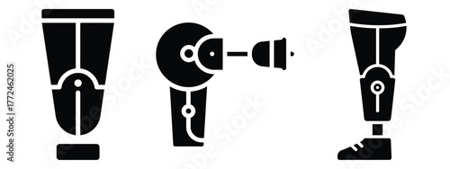 smart prosthetic minimal icon set, black color and white background