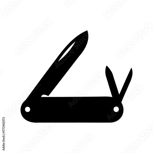 Multitool pocket knife with main blade and smaller tools in silhouette