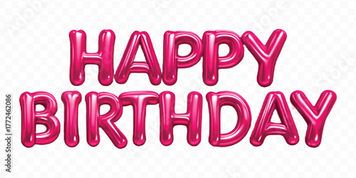 realistic 3d HAPPY BIRTHDAY  typography made by with  different color foil balloons isolated on transparent background