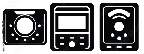 smart thermostat minimal icon set, black color and white background