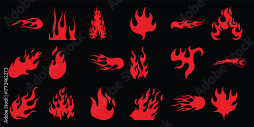 Collection of Red Flame Graphics on a Black Background