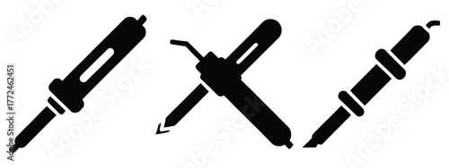 soldering iron minimal icon set, black color and white background