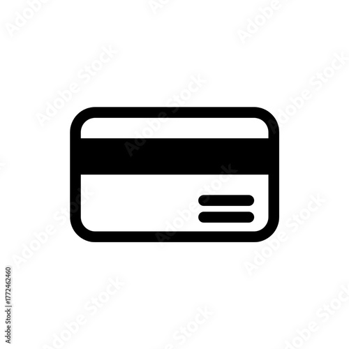 Black Credit Card Icon Vector – Minimalist Payment Symbol on White Background