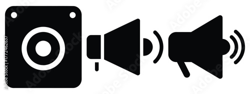 speaker minimal flat icon set, black color and white background