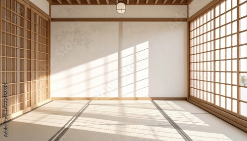 Wallpaper Mural Serene Japanese Room Interior with Shoji Screens and Soft Sunlight Torontodigital.ca
