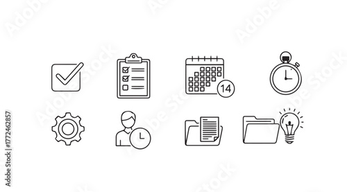 Set of business icons for planning organization productivity and time management vector