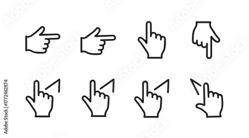 Collection of cursor hand icons representing user interface navigation and pointer actions vector