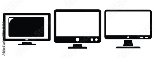 touchscreen monitor minimal icon set, black color and white background