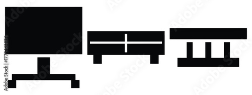 tv stand minimal icon set, black color and white background