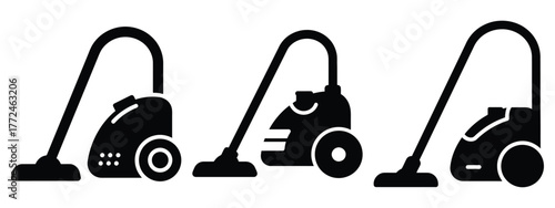 vacuum cleaner minimal icon set, black color and white background