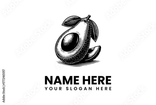 Avocado Logo Design Black and White Illustration for Healthy Food and Natural Products with Customization Options