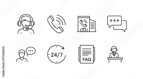 Customer service icons collection hand drawn style representing support communication and assistance vector