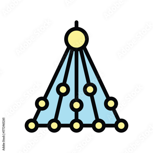 Pyramid structure formed by yellow circles connected with black lines against a light blue triangular backdrop