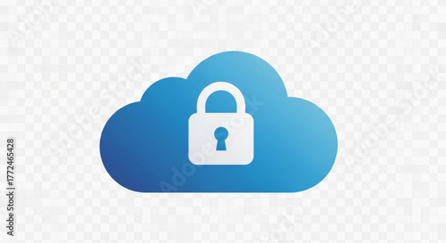 Illustration of a blue cloud with a white padlock symbolizing secure cloud storage data