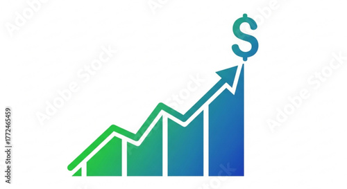 An upward trending gradient arrow with a dollar sign at the peak on a white background
