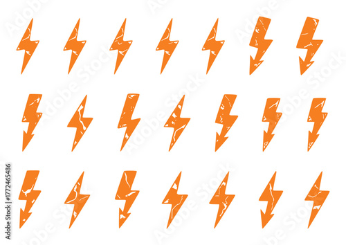 A Collection of Orange Lightning Bolt Icons with a Textured, Grungy Style