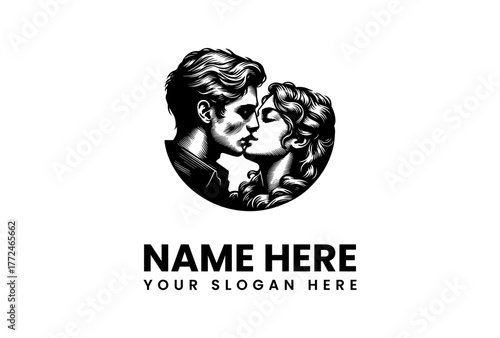 Romantic Couple Embrace Black and White Logo Concept for Passionate Love and Connection