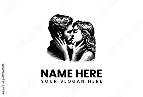 Romantic Embrace Couple's Kiss - Logo Design for Love and Passion, perfect for Valentine's