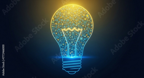 A glowing lightbulb with internal network connections against a dark background art