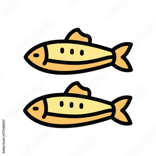 Two yellow fish icons with black outlines each featuring three dots on their bodies and a distinctive tail shape