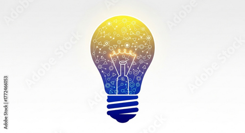 Illustration of a lightbulb with a network of lines and shapes inside it on white background
