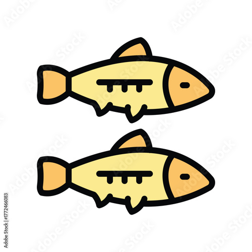 Two yellow fish with orange fins tail