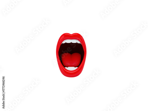 Wallpaper Mural Red lips, open mouth, white teeth, and tongue isolated on transparency background, symbolizing expression, communication, and bold emotion in minimalistic pop art style Torontodigital.ca