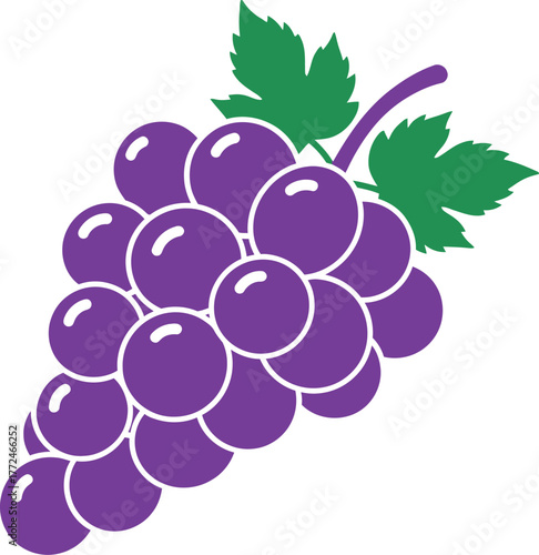 Fresh purple grapes with green leaves healthy fruit cluster food ingredient isolated vector