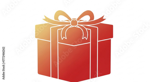 Illustration of a gradient red gift box with a white outline and bow on a white background