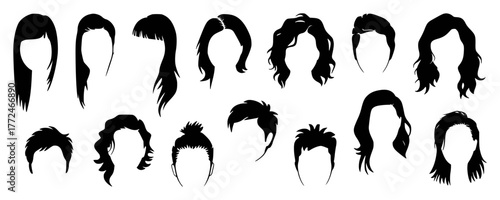 Collection of Black Silhouettes of Diverse Hairstyles for Men and Women