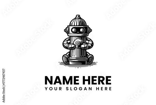 Creative Fire Hydrant Robot Mascot Logo Design Customizeable Illustration Template For Branding