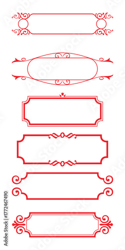Collection of Ornate Red Decorative Borders and Frames on White Background