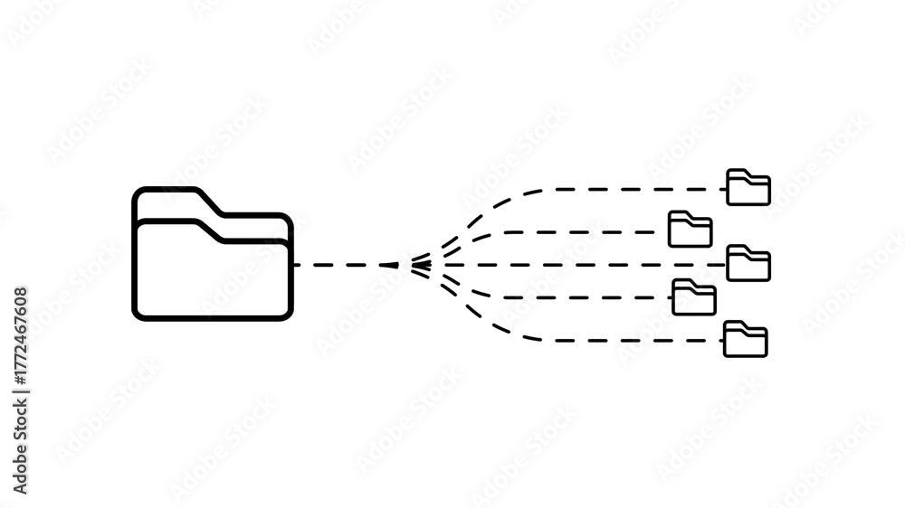 Folder Icon Branching Out to Multiple Folder Icons with Dashed Lines ...