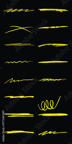 Collection of Yellow Hand-Drawn Underline and Highlight Brush Strokes