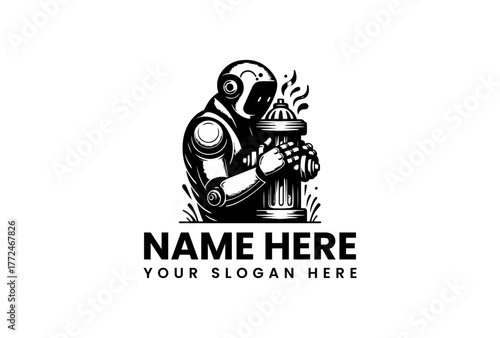 Robot Firefighter Logo Bold Design for Safety, Innovation, and Community Protection