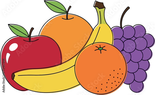 Assortment of fresh ripe fruits including apples bananas oranges and grapes for healthy eating vector