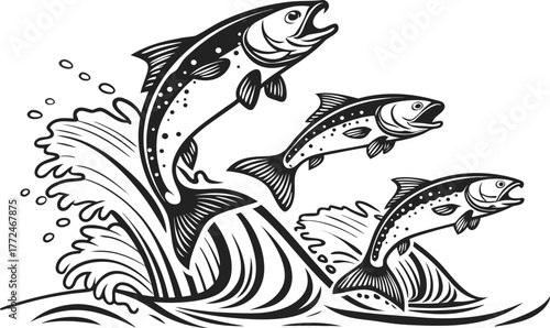 Vector illustration of a tribal fish tattoo with an abstract floral design for a marine logo or decoration