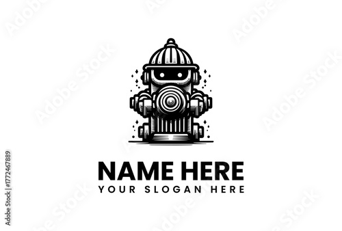 Charming Robotic Fire Hydrant Mascot Logo Design, a Playful Vector Illustration Blending Safety and Modern Technology for Brand Identity and Merchandise