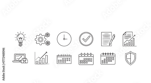 Collection of hand drawn business icons for strategy planning and project management concepts vector